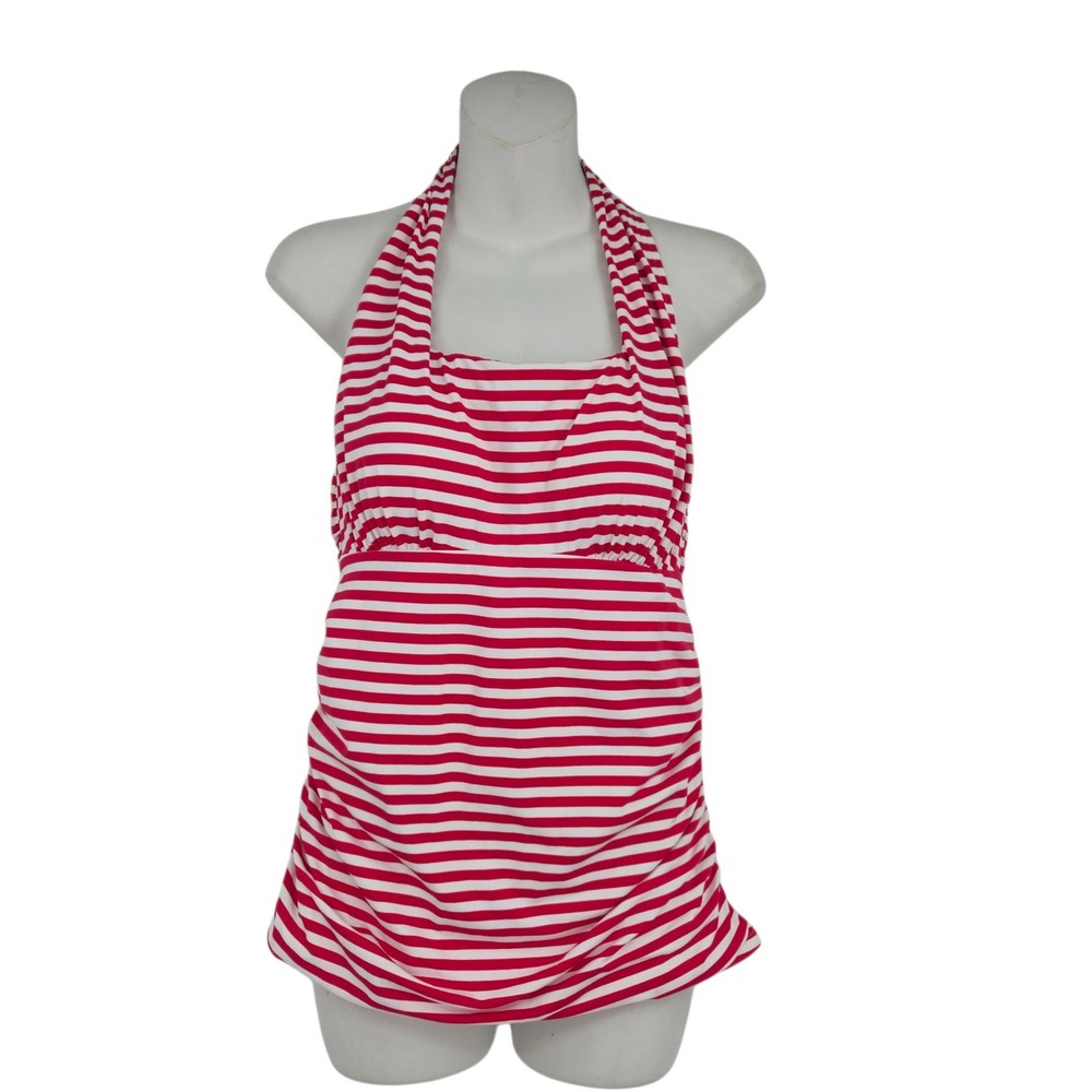Lands' End Tankini Top Women Size 8 Red White Striped Halter Swimsuit Beachwear